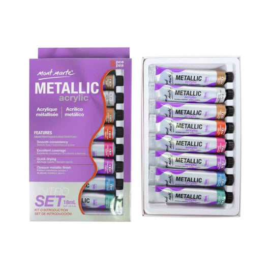 Mont Marte Metallic Acrylic Paint Set 8pc x 18ml
