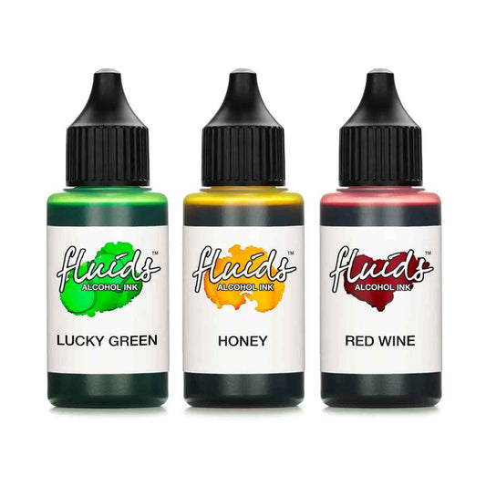 Fluids Alcohol Ink Set 3x 30ml - LUCKY GREEN, HONEY, RED WINE
