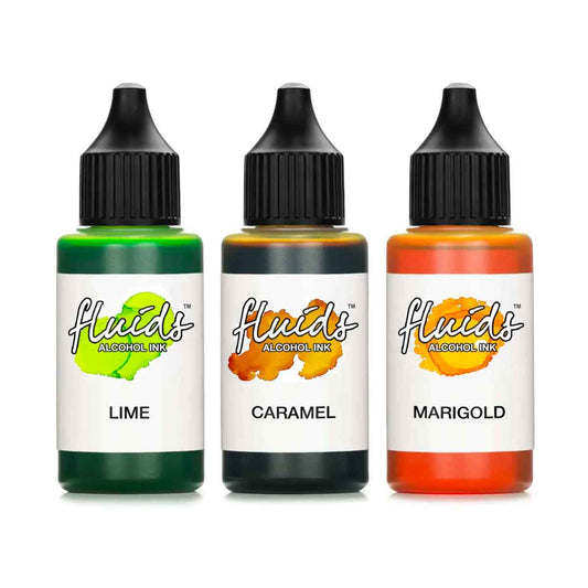 Fluids Alcohol Ink Set 3 x 30ml - LIME, CARAMEL, MARIGOLD