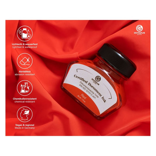 Octopus Fluids Fountain Pen Document Ink, Red 30ml