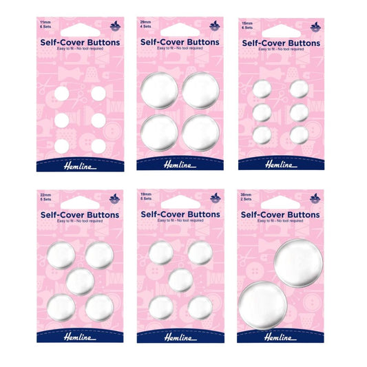 Hemline Self Cover Buttons, Metal, Assorted Sizes