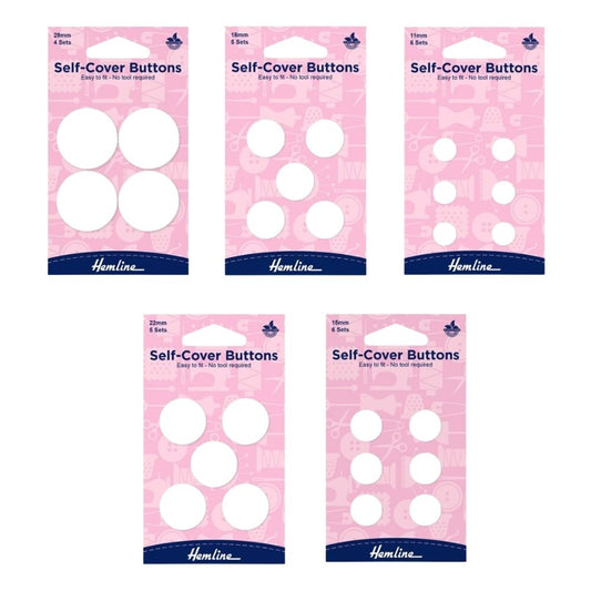 Hemline Self Cover Buttons, Nylon, Assorted Sizes