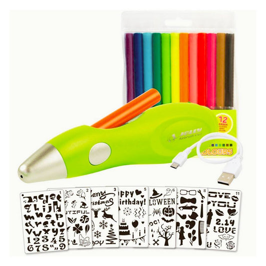 Jolly Airbrush Pen and Stencil Fun Drawing Set, USB Rechargeable