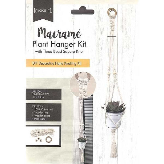 Macrame Plant Hanger Kit, Three Bead Square Knot