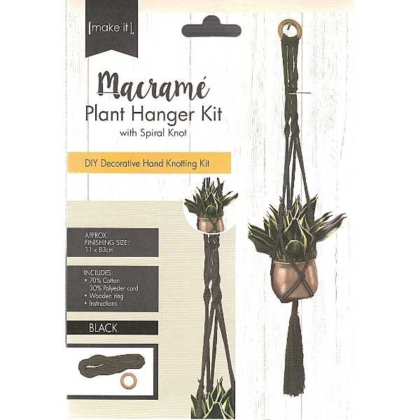 Macrame Plant Hanger Kit With Spiral Knot - Black