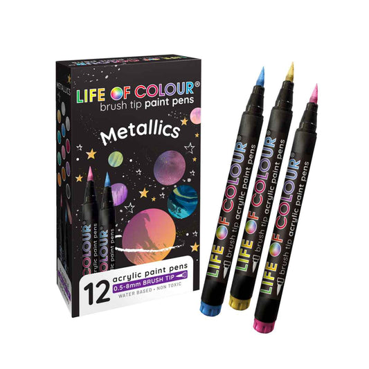 Metallic Brush Tip Acrylic Paint Pens - Set of 12