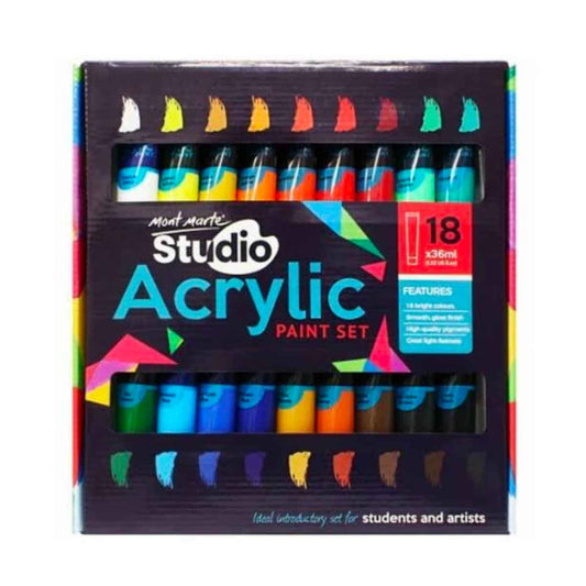 Mont Marte Studio Acrylic Paint Set 18 piece x 36 ml