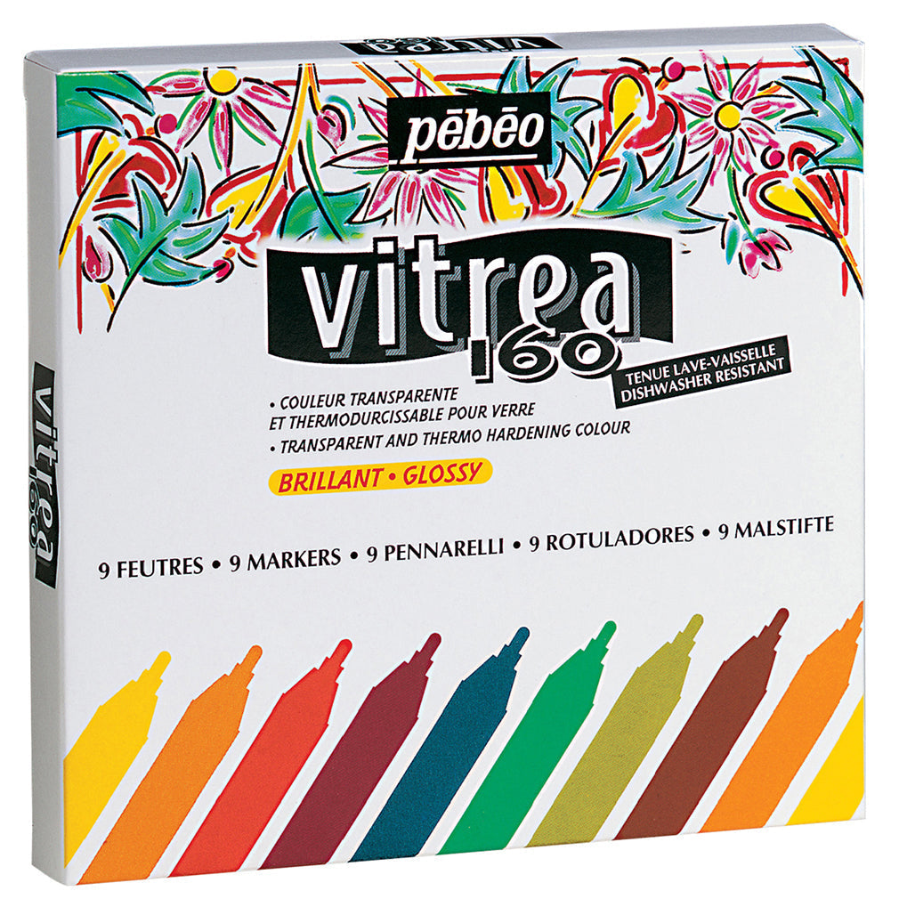 Pebeo Vitrea 160 Glossy Glass Paint Markers, Set of 9