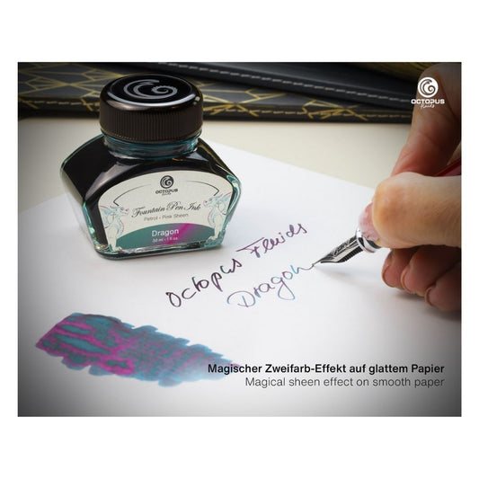 Fountain Pen Ink, Two Tone Sheen Effect, Dragon & Petrol Blue