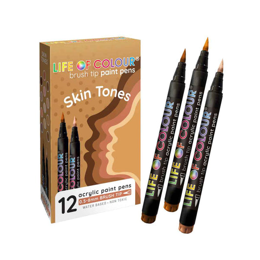 Skin Tone Brush Tip Acrylic Paint Pens - Set of 12